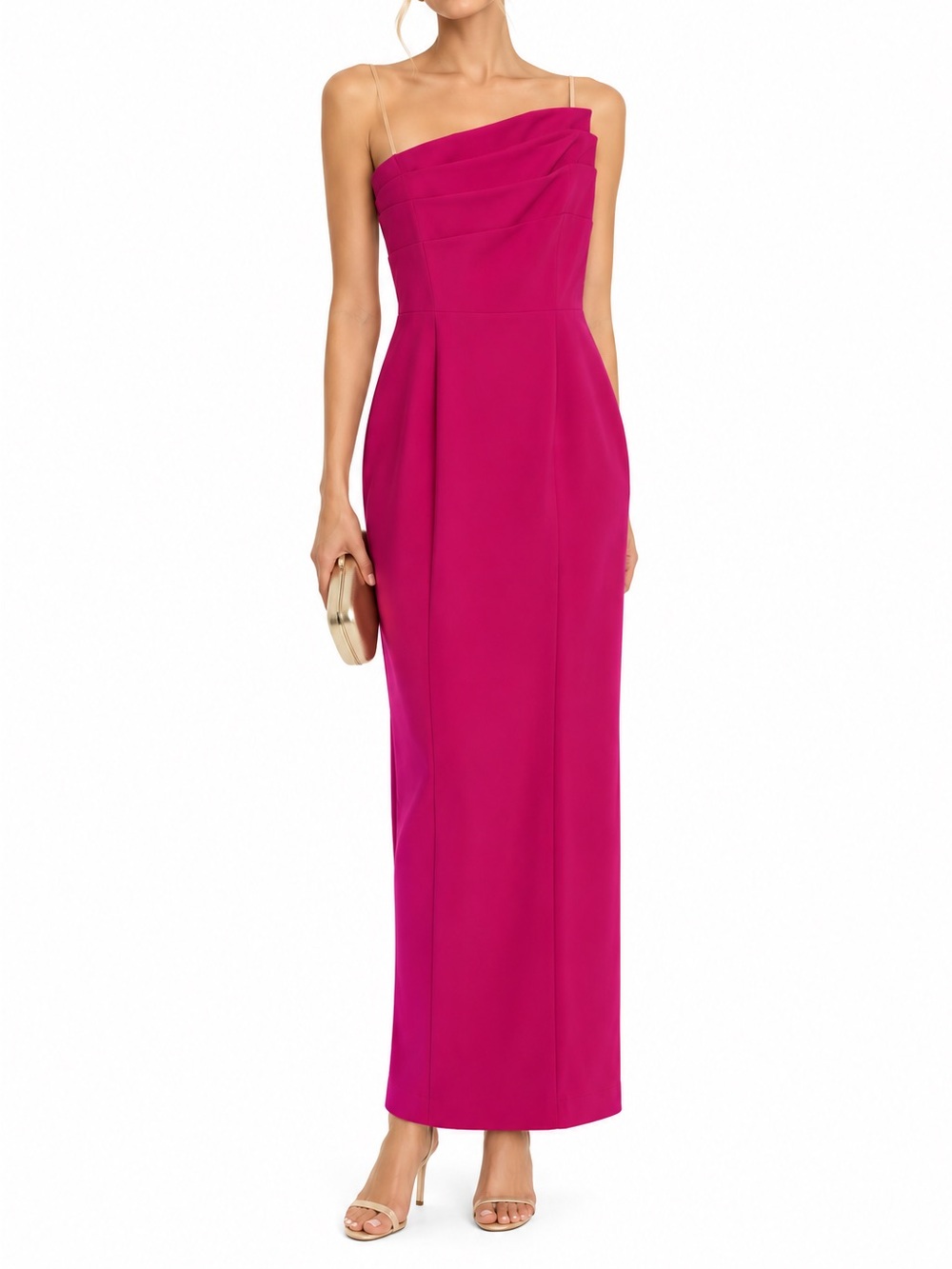 Posh Couture One-Shoulder Fuchsia Evening Gown